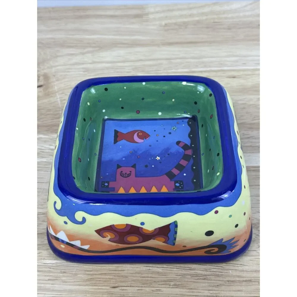 2002 Milson & Louis Ceramic Cat Food Bowl Dish Whimsical Colorful Pets